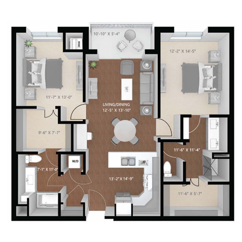 a 3d floor plan with a brown and black floor at Expo, Minneapolis, 55414